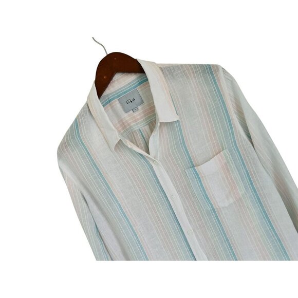 Rails Marbella Linen Blend Stripe Button Down Shirt Large - Picture 6 of 12